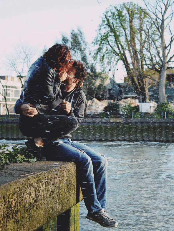 couple splashed with water